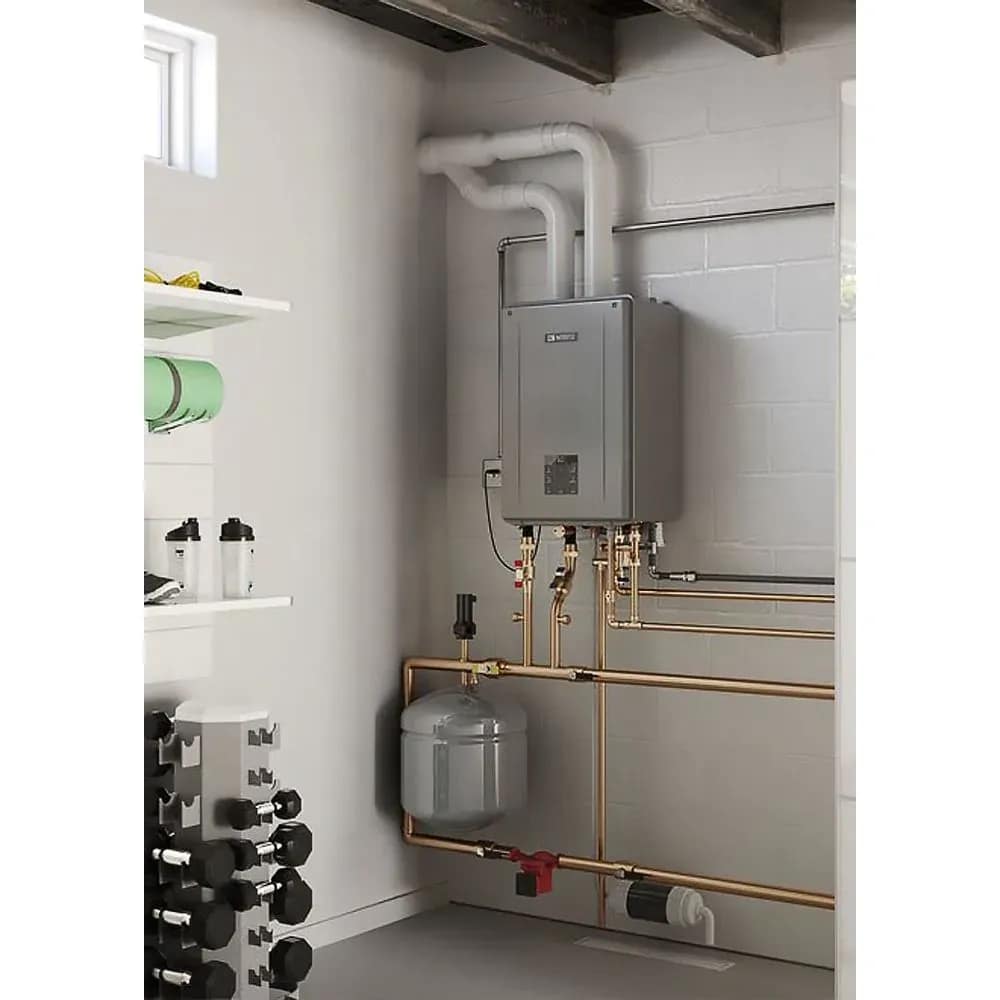 tankless water heater installed in basement