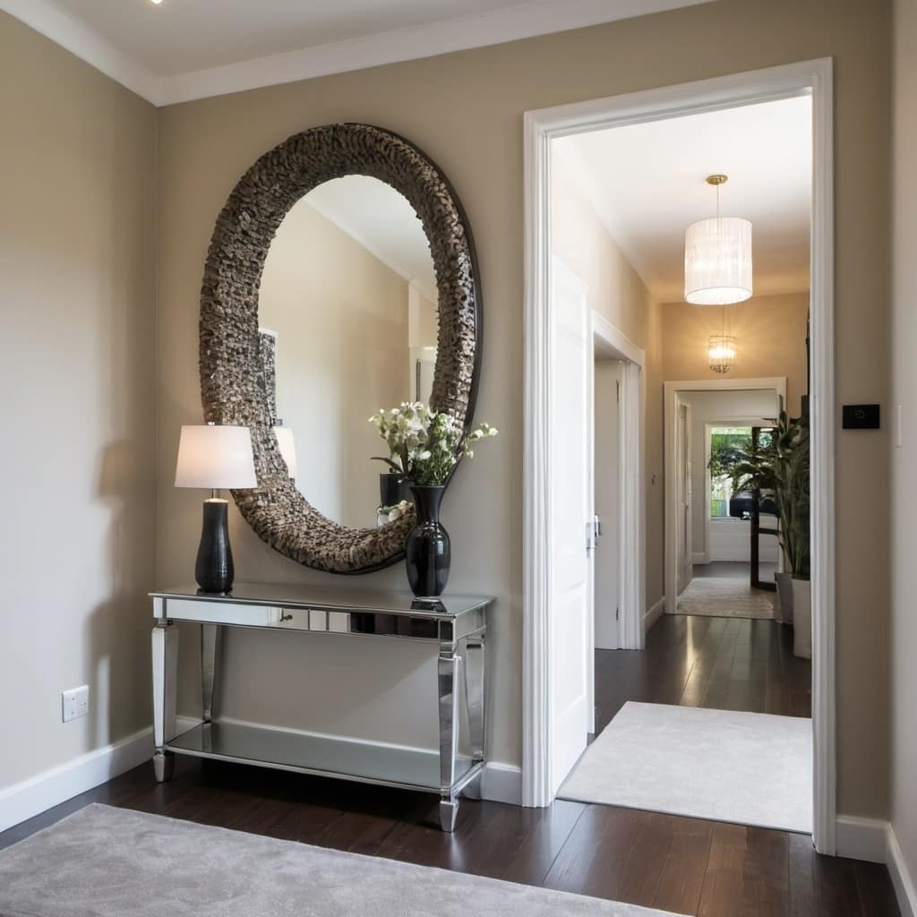 large mirror at the entry of a home