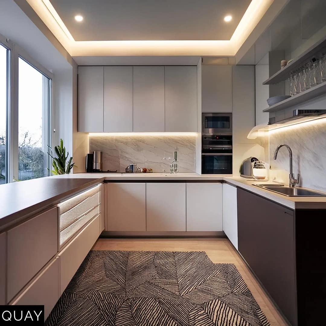kitchen with designer lighting and led strips