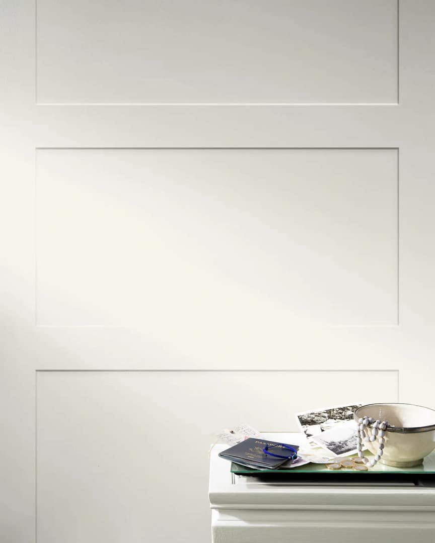 A door painted in white dove color by Benjamin Moore