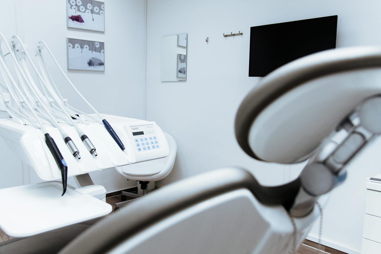 Dentist office with gray chair