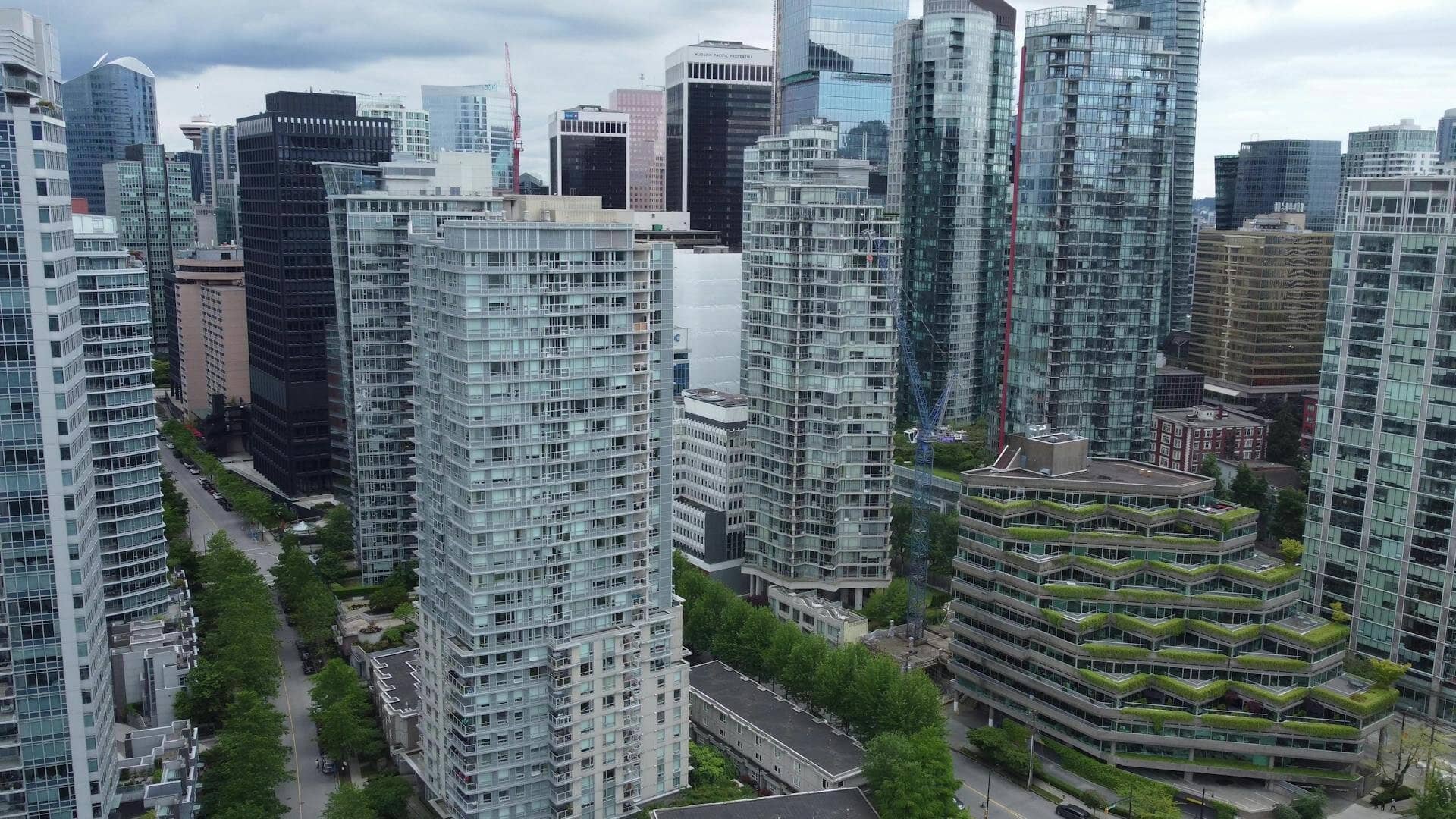 aerial shot of downtown Vancouver condos